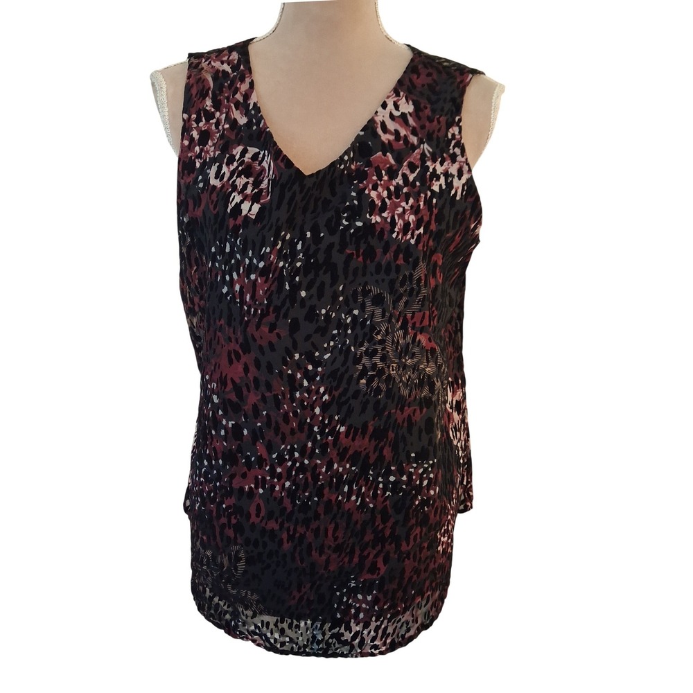 Christopher & Banks Womens Medium Leopard VelvetBurnout V-Neck Sleeveless Top